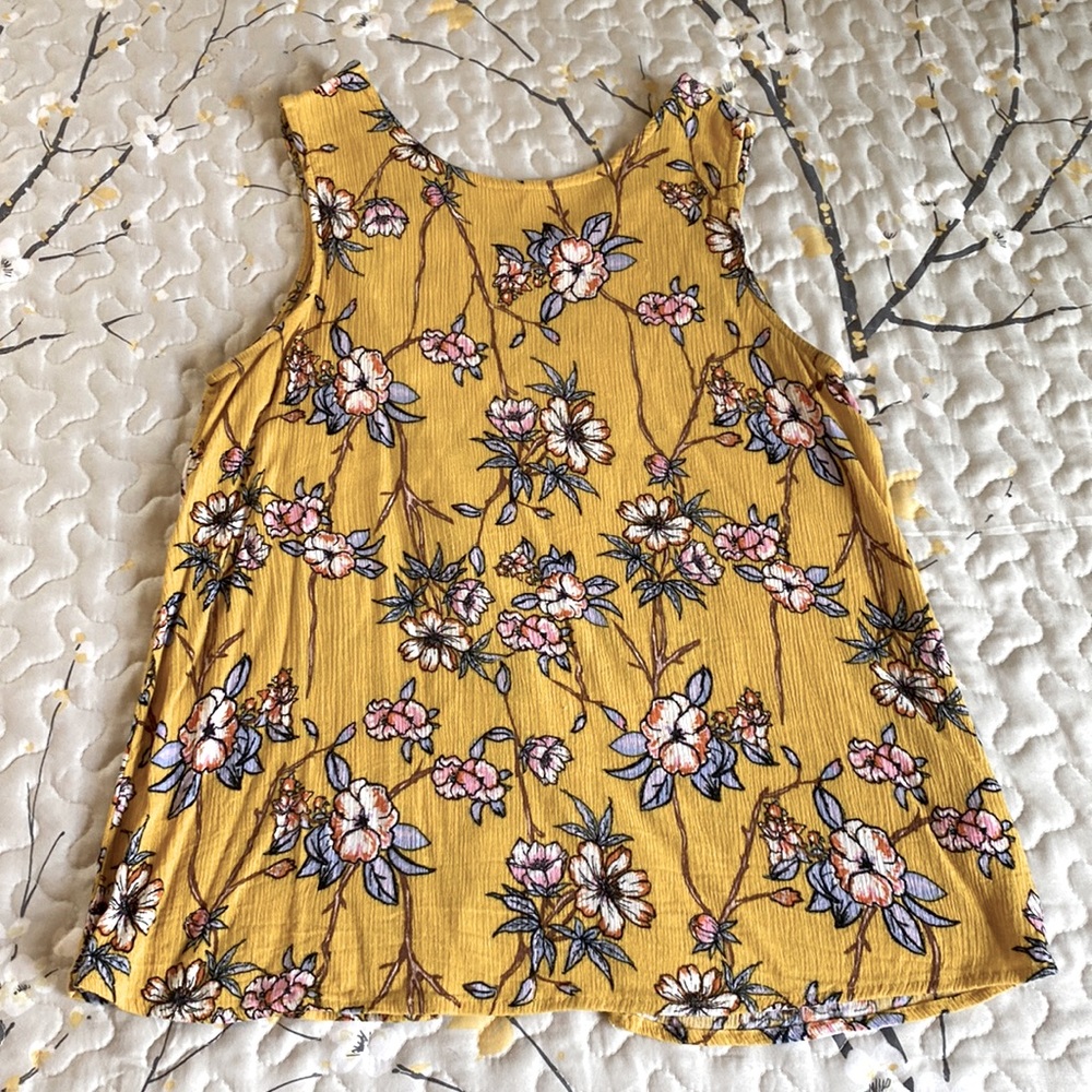Yellow Floral Split Back Tank Top